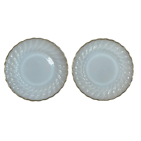 Fire King Dinnerware Swirl Salad Plates Milk Glass Gold Dessert Replacements Two - Picture 1 of 10